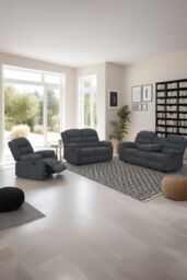 More4Homes Boston Manual Recliner Fabric 1+2+3 Seater Sofa Set in Grey