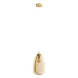 Loops Pendant Light Colour Brushed Brass Shade Amber Glass Vaporized Bulb E27 1x40W in Clear - thumbnail 1