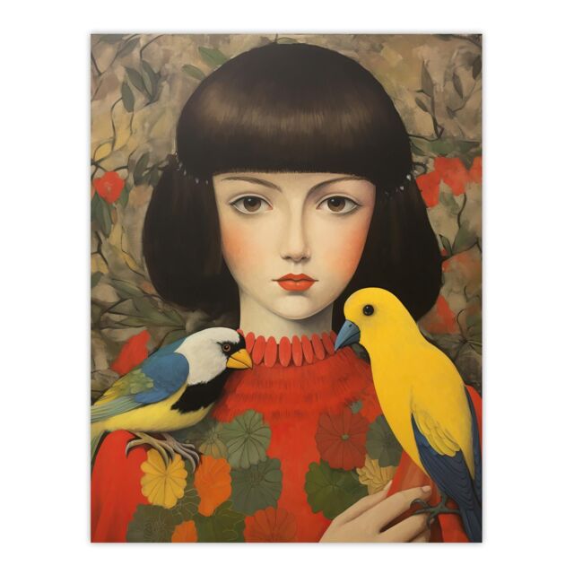 "Wee Blue Coo Wall Art Print Birds Of A Feather Modern Portrait Living Room in Red - Size: W24"" x H32""" - image 1