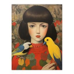 "Wee Blue Coo Wall Art Print Birds Of A Feather Modern Portrait Living Room in Red - Size: W24"" x H32""" - thumbnail 1