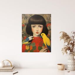 "Wee Blue Coo Wall Art Print Birds Of A Feather Modern Portrait Living Room in Red - Size: W24"" x H32""" - thumbnail 4