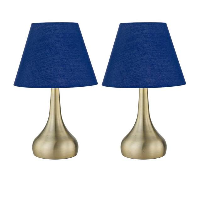 First Choice Lighting Set of 2 Romana - Antique Brass Touch Lamps with Navy Blue Shades in Gold - image 1