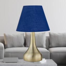 First Choice Lighting Set of 2 Romana - Antique Brass Touch Lamps with Navy Blue Shades in Gold - thumbnail 3