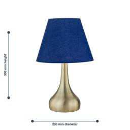 First Choice Lighting Set of 2 Romana - Antique Brass Touch Lamps with Navy Blue Shades in Gold - thumbnail 5