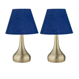 First Choice Lighting Set of 2 Romana - Antique Brass Touch Lamps with Navy Blue Shades in Gold