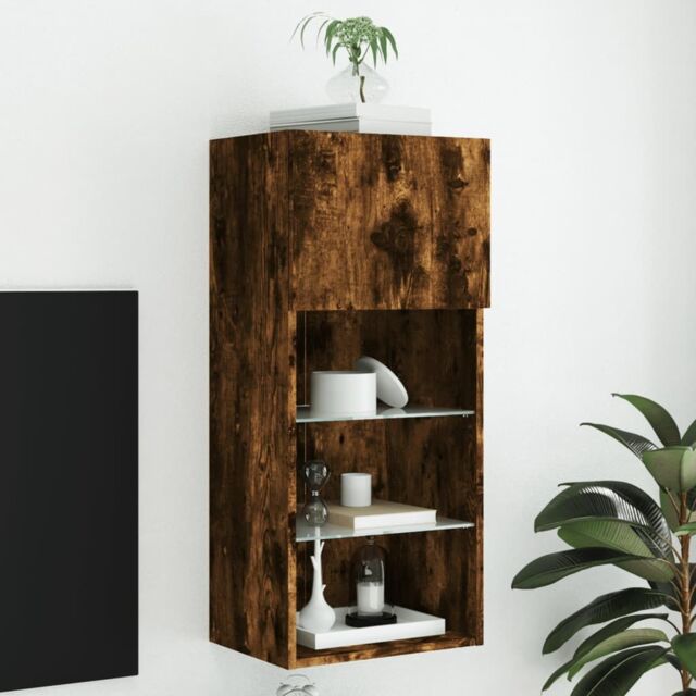 Berkfield Home TV Cabinet with LED Lights Smoked Oak 40.5x30x90 cm in Brown - image 1