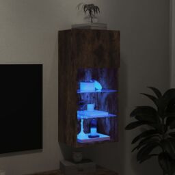 Berkfield Home TV Cabinet with LED Lights Smoked Oak 40.5x30x90 cm in Brown - thumbnail 5