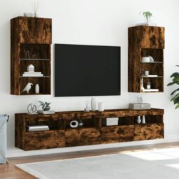 Berkfield Home TV Cabinet with LED Lights Smoked Oak 40.5x30x90 cm in Brown - thumbnail 3