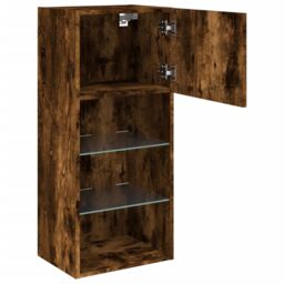 Berkfield Home TV Cabinet with LED Lights Smoked Oak 40.5x30x90 cm in Brown - thumbnail 8
