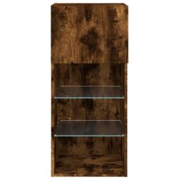 Berkfield Home TV Cabinet with LED Lights Smoked Oak 40.5x30x90 cm in Brown - thumbnail 9