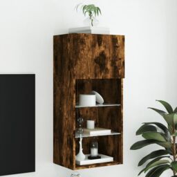 Berkfield Home TV Cabinet with LED Lights Smoked Oak 40.5x30x90 cm in Brown - thumbnail 1