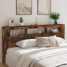 Berkfield Home LED Headboard Smoked Oak 220x18.5x103.5 cm Engineered Wood in Brown - thumbnail 4