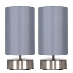 ValueLights Francis Pair of Brushed Chrome Dimmable Touch Table Lamps with Bulbs in Silver - thumbnail 2