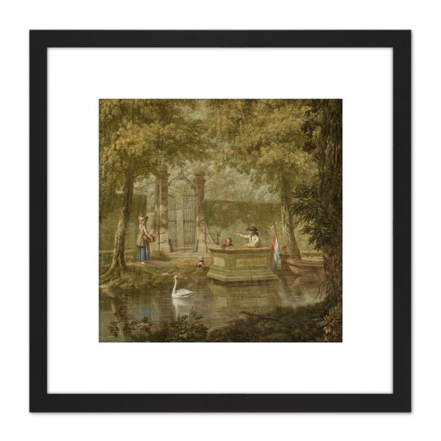Artery8 Andriessen Dutch Landscape River Boat Painting 8X8 Inch Square Wooden Framed Wall Art Print Picture with Mount in Black - image 1