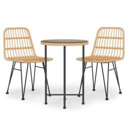 Berkfield Home 3 Piece Garden Dining Set Poly Rattan in Brown - thumbnail 1