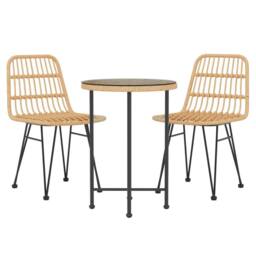 Berkfield Home 3 Piece Garden Dining Set Poly Rattan in Brown - thumbnail 3