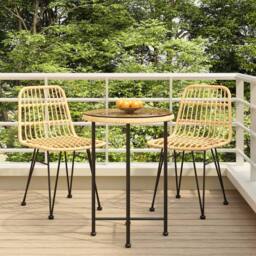 Berkfield Home 3 Piece Garden Dining Set Poly Rattan in Brown - thumbnail 2