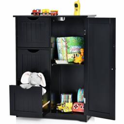 Costway Bathroom Floor Cabinet Storage Cupboard Organizer W/Adjustable Shelf & 3 Drawers in Black - thumbnail 3