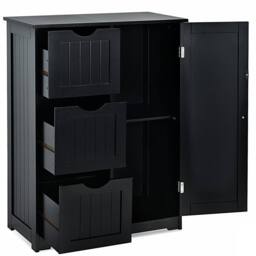 Costway Bathroom Floor Cabinet Storage Cupboard Organizer W/Adjustable Shelf & 3 Drawers in Black