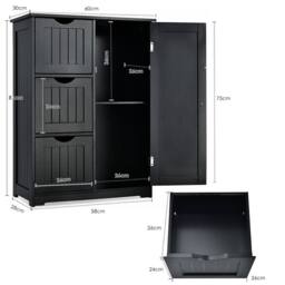 Costway Bathroom Floor Cabinet Storage Cupboard Organizer W/Adjustable Shelf & 3 Drawers in Black - thumbnail 2