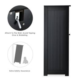Costway Bathroom Floor Cabinet Storage Cupboard Organizer W/Adjustable Shelf & 3 Drawers in Black - thumbnail 4