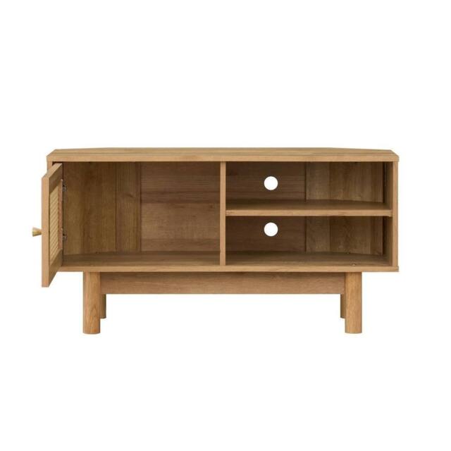 NESTLUNE Oak Rattan 1 Door Corner TV Unit Stand Living Room in Brown - Size: 100 cm x 15 cm - image 1