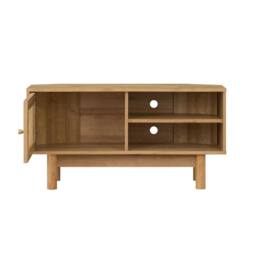 NESTLUNE Oak Rattan 1 Door Corner TV Unit Stand Living Room in Brown - Size: 100 cm x 15 cm - thumbnail 1