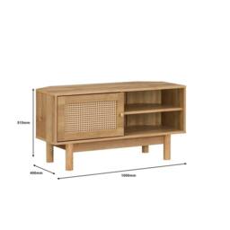 NESTLUNE Oak Rattan 1 Door Corner TV Unit Stand Living Room in Brown - Size: 100 cm x 15 cm - thumbnail 2