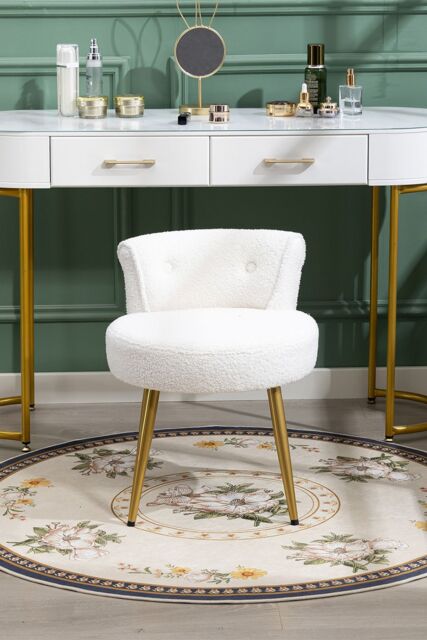 Living and Home Teddy Fleece Dressing Table Stool with Iron Legs in White - image 1