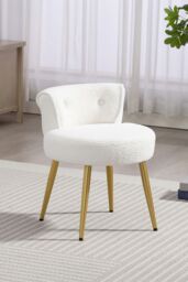 Living and Home Teddy Fleece Dressing Table Stool with Iron Legs in White - thumbnail 7