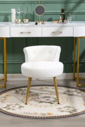 Living and Home Teddy Fleece Dressing Table Stool with Iron Legs in White