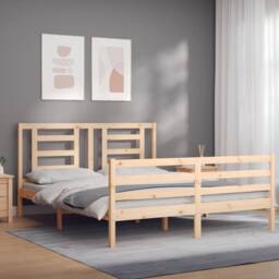 Berkfield Home Beautiful Bed Frame with Headboard 160x200 cm Solid Wood in Light Tan