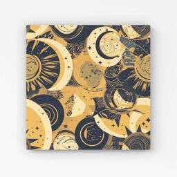 Warren Reed - Designer Blue Gold Moon & Sun Canvas in Yellow - Size: w40 inch x h40 inch - thumbnail 1