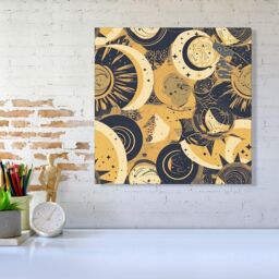 Warren Reed - Designer Blue Gold Moon & Sun Canvas in Yellow - Size: w40 inch x h40 inch - thumbnail 2