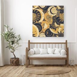 Warren Reed - Designer Blue Gold Moon & Sun Canvas in Yellow - Size: w40 inch x h40 inch - thumbnail 3