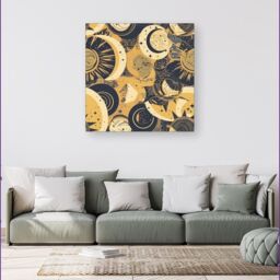 Warren Reed - Designer Blue Gold Moon & Sun Canvas in Yellow - Size: w40 inch x h40 inch - thumbnail 4