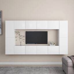 Berkfield Home 8 Piece TV Cabinet Set White Engineered Wood - thumbnail 2