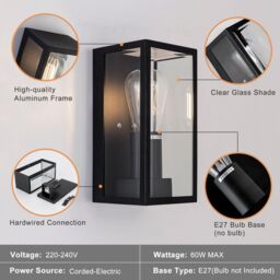 Harper Living Modern Clear Glass Outdoor Wall Light in Black - thumbnail 5
