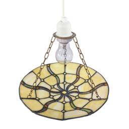 Happy Homewares Amber Toned Circular Tiffany Stained Glass Pendant Ceiling Light Shade - thumbnail 3