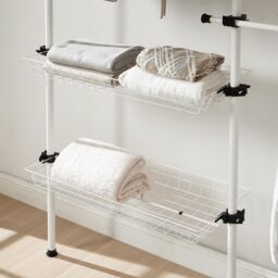 House of Home Telescopic Wardrobe Organiser Extendable Double White Rail Clothes Rack Baskets - thumbnail 3