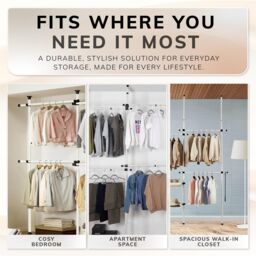 House of Home Telescopic Wardrobe Organiser Extendable Double White Rail Clothes Rack Baskets - thumbnail 7