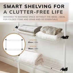 House of Home Telescopic Wardrobe Organiser Extendable Double White Rail Clothes Rack Baskets - thumbnail 5