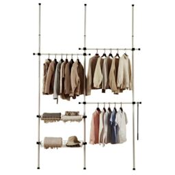 House of Home Telescopic Wardrobe Organiser Extendable Double White Rail Clothes Rack Baskets - thumbnail 4