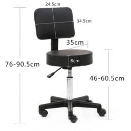 VOGREX Black Leather 360° Adjustable Salon Stool Backrest Lift Chair - thumbnail 2