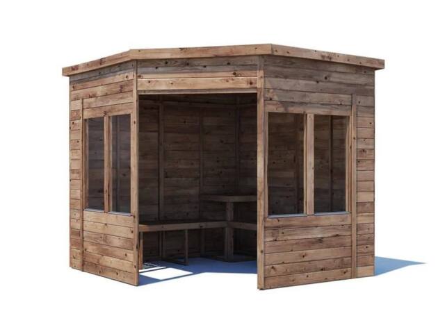 Dunster House Wooden Corner Garden Arbour with Glazed Panels 2.4m x 2.4m in Brown - image 1