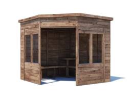 Dunster House Wooden Corner Garden Arbour with Glazed Panels 2.4m x 2.4m in Brown - thumbnail 1