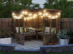 Dunster House Wooden Corner Garden Arbour with Glazed Panels 2.4m x 2.4m in Brown - thumbnail 3