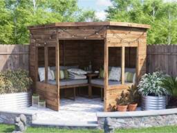 Dunster House Wooden Corner Garden Arbour with Glazed Panels 2.4m x 2.4m in Brown - thumbnail 2