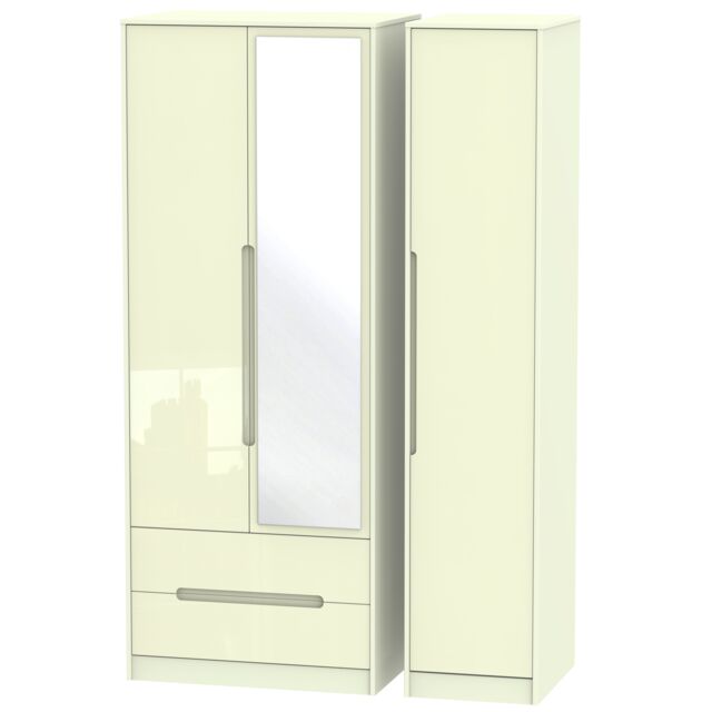 Ready Assembled 2 U Bristol Triple Mirror Wardrobe with 2 Drawers (Ready Assembled) in Cream