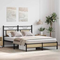 Berkfield Home Decorative Bed Frame Frame Sonoma Oak 150x200 cm King Size Wood in Brown - thumbnail 4
